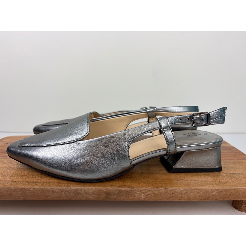 Alex Marie Slingback Pumps 8.5 Silver Metallic Leather Low Block Heel Closed Toe - Picture 9 of 12